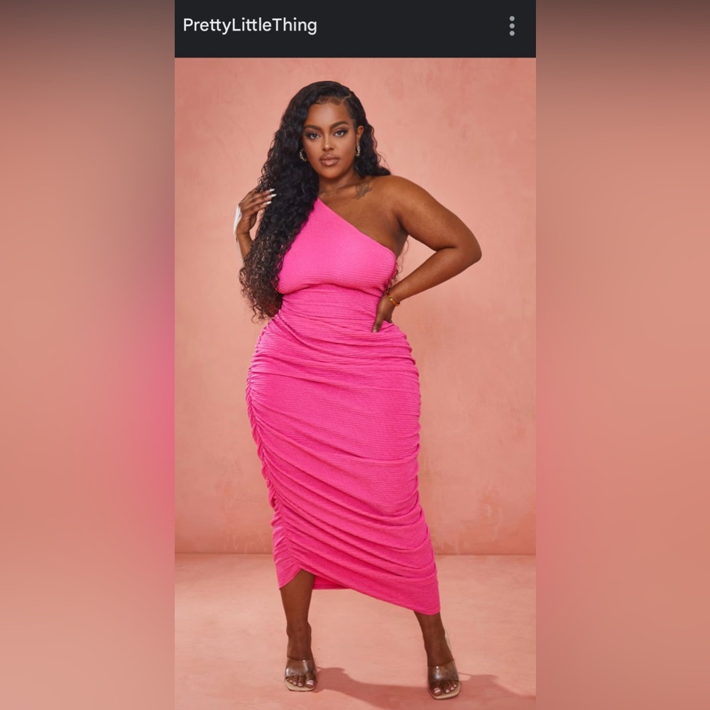 PrettyLittleThing One Shoulder Pink Midi Dress